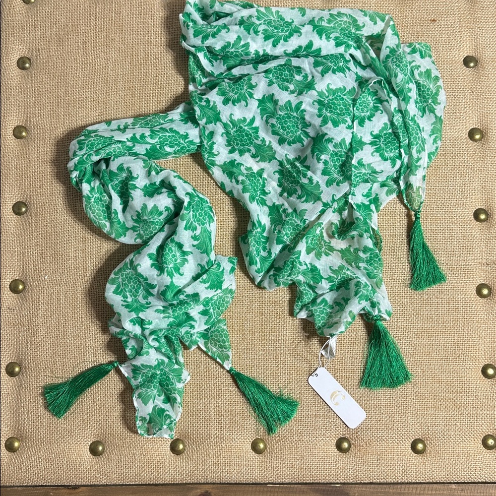 Charming Charlie Green Floral Scarf